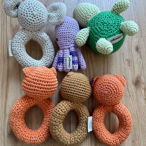✨ lot of 6 cheengoo knit animal rattle baby elephant, fox, bear, turtle, octopus - Picture 8 of 11